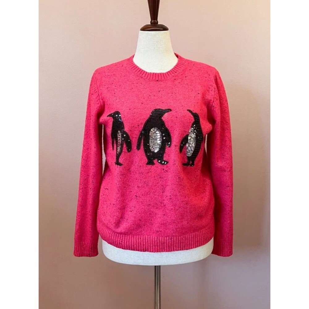 Karen Scott Bright Pink Penguin Christmas Sweater